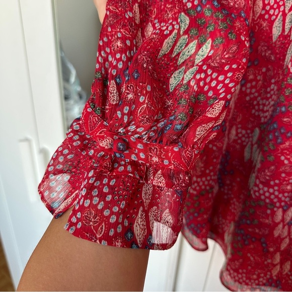 LOFT Red Ruffled Long Sleeve Blouse - Picture 4 of 6